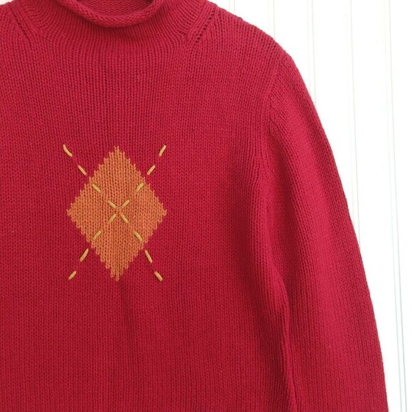 Vintage 90s Mock Neck Sweater Size S Red Argyle NWT Deadstock Grunge High Sierra - Picture 3 of 9